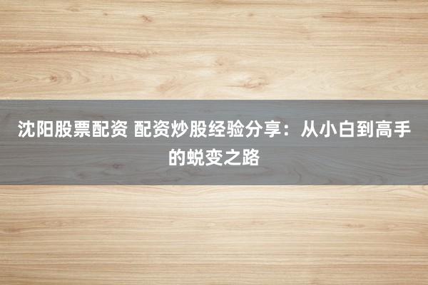 沈阳股票配资 配资炒股经验分享：从小白到高手的蜕变之路